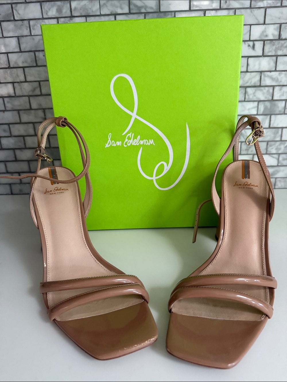 Sam Edelman Kia Rosa Patent Nude Ankle-Strap Heeled Sandals